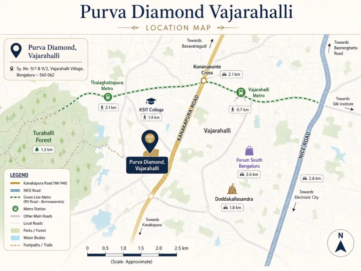 Location map showing Purva Hallmark on Kanakapura Road, South Bangalore Location map showing Purva Hallmark on Kanakapura Road, South Bangalore